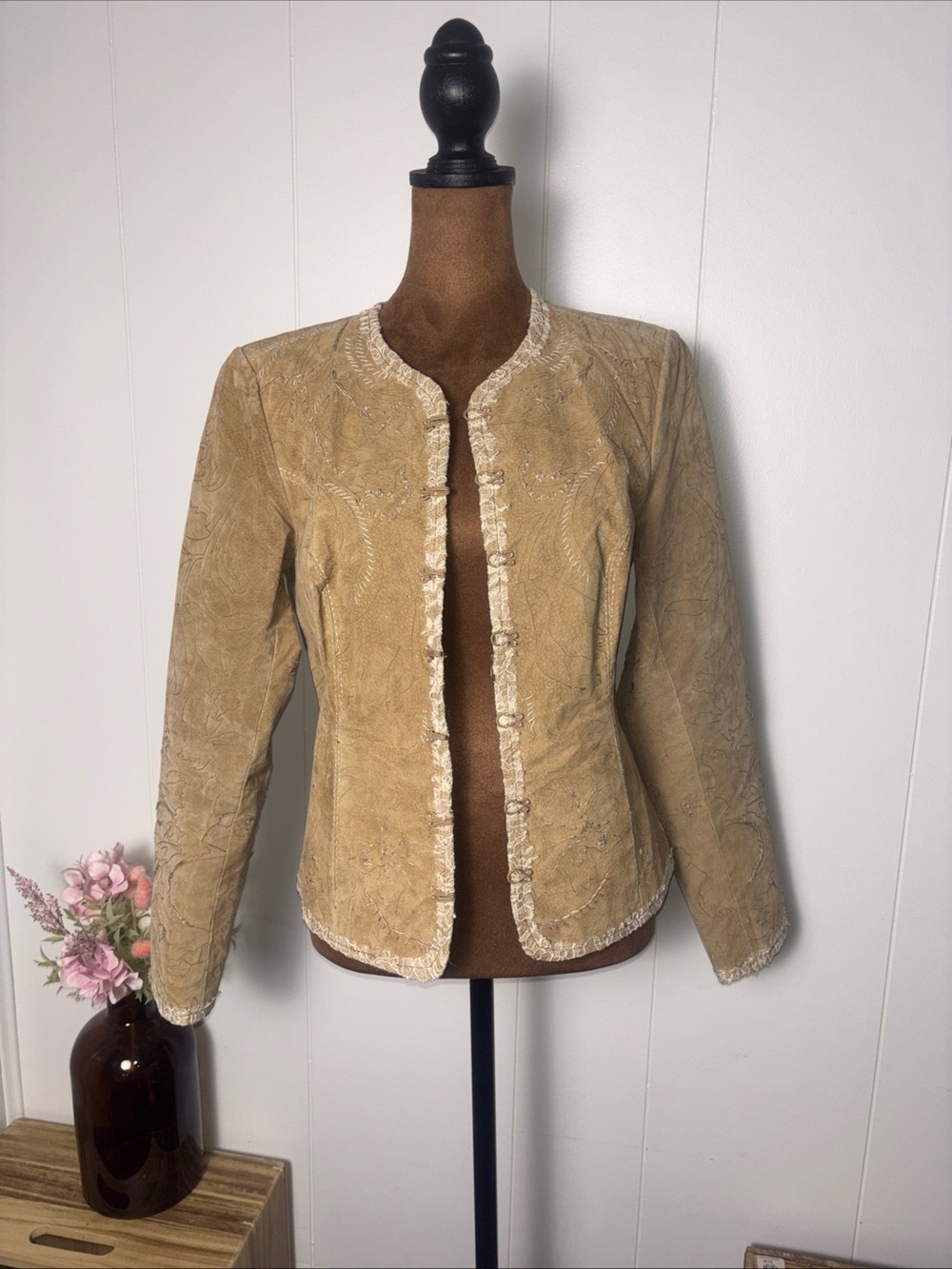 Coldwater Creek Leather Suede Blazer Jacket Full Lace Lining Size‎ XS